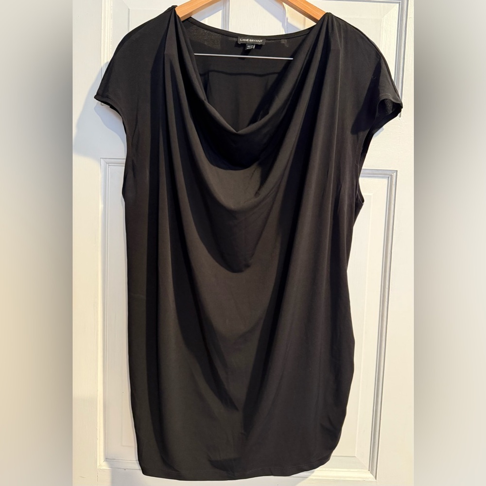 Lane Bryant Black Side-Ruched Drape-Neck Top